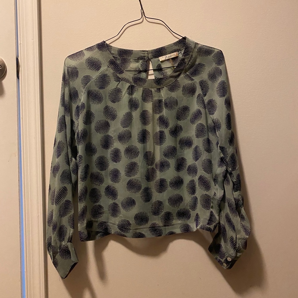 Sheer blouse with keyhole back blue purple